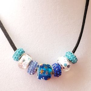 Sea Blue Handpainted. 925 Sterling Silver bead Nek
